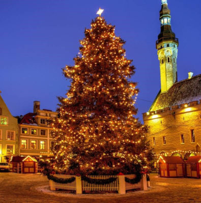 Photo d'un sapin de noel geant sur une place