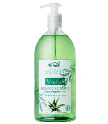 Bouteille à pompe de shampoing à l'Aloé Véra de la marque "MLK Green Nature"