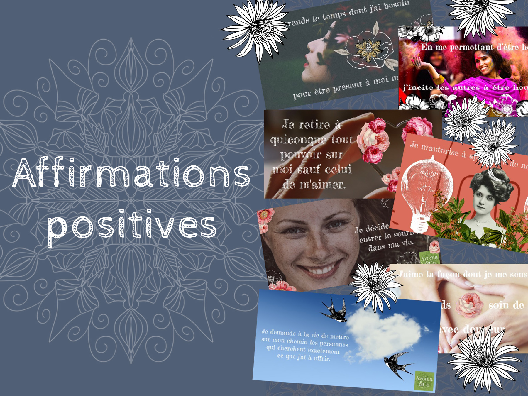 Affirmations positives et illustrations de fleurs